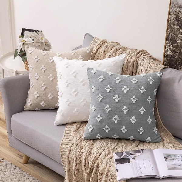 Et sett med 2 dekorative putetrekk, diamant jacquard putetrekk, sommer sofa myke rektangulære putetrekk, 18x18 tommer, beige