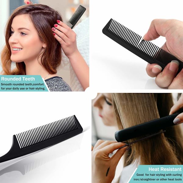 Kulfiber Hårkamme Sæt, Generelt Styling Grooming Kam, Anti Statisk Varmebestandig Frisørkam 6 pak