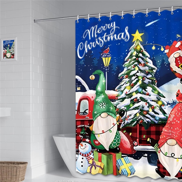 180x 180cm julduschdraperi, juldvärgduschdraperi med krokar, röd lastbil julgran snögubbe duschdraperi, för badrum, hem