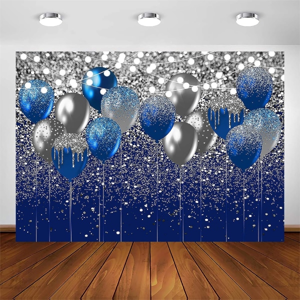 Kungsblå glitterbakgrund för födelsedag bröllopsbal avslutningsfotografi Bakgrundsfest Glitterblått (7x5ft, blått och silver)