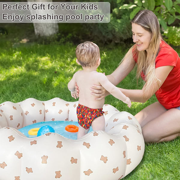 Uppblåsbar babypool, bärbar plaskdamm för barn 0-3 år, flickor och pojkar, 35,4 x 9,8 tum (ca 89,9 x 24,10 cm) (björnhuvud)