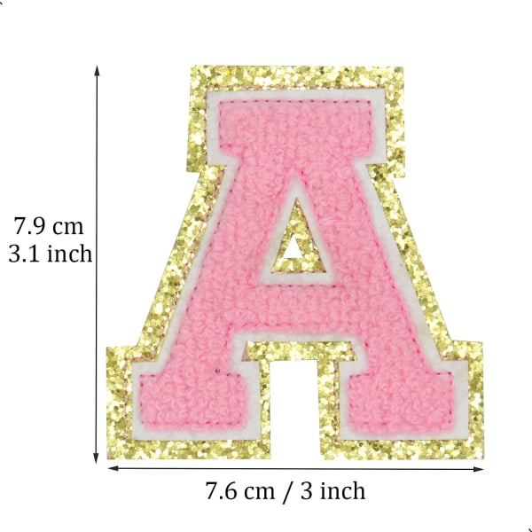 Engelske bogstav A strygejern på reparation patches alfabet sy applikationer tøj badges, med guld glitter kant（Pink A）APink