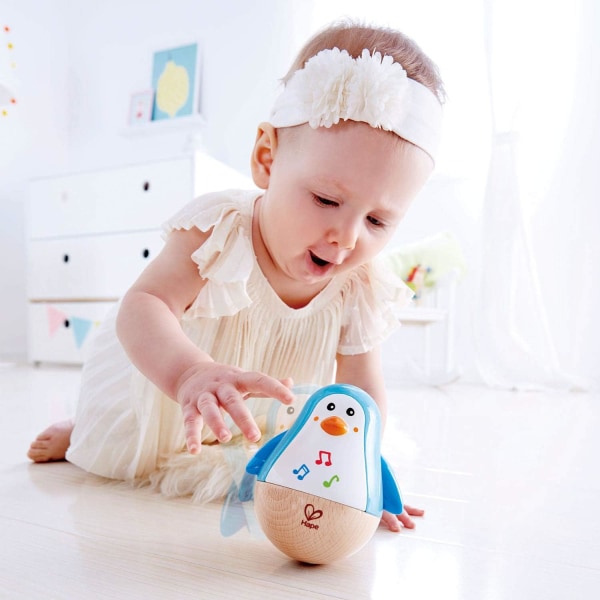 Penguin Musical Wobbler | Färgglad vinklar melodipingvin, Roly Poly Toy för barn 6 månader+, Flerfärgad, 5'' x 2'' (E0331) , Blå
