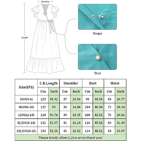 Sommarklänningar för kvinnor, wrap V-ringning, casual, lös, bohemisk blommig klänning, kortärmad, bältad, volang, A-linje, klänning EP1