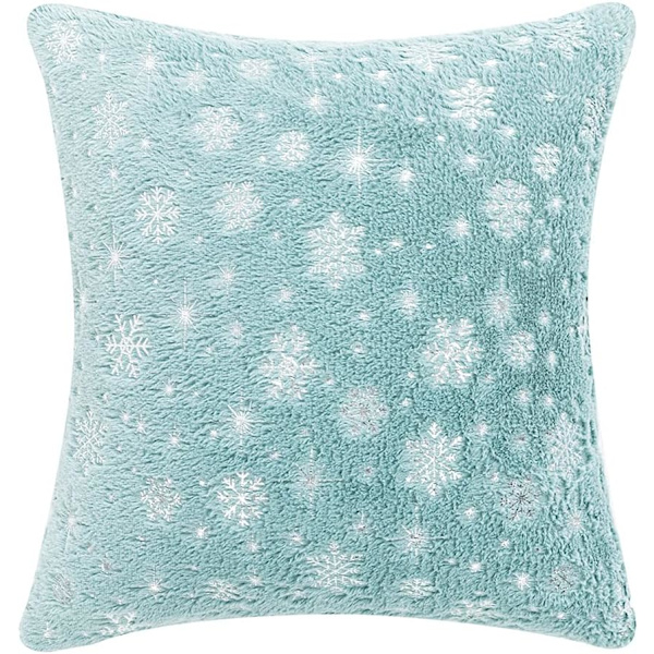 Jul Snöflingor Kuddfodral Pälsluddig Silver Folie Kuddfodral Kuddfodral för Vardagsrum Soffa Sovrum Inredning (Teal, 18\"x18\")