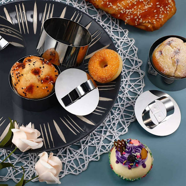 Dessertringsæt, 12 stk. kageringe, dessertring 8 cm, lille kagering, bagering i rustfrit stål