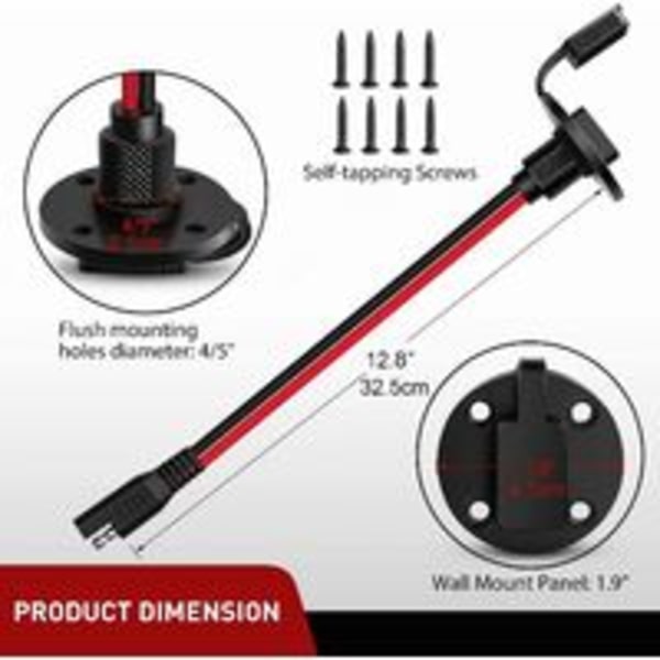 pcs SAE Power Socket Sidewall Port, Universal SAE Solar Panel Quick Mount Waterproof Connector, 12AWG SAE Cable med 8 skruer
