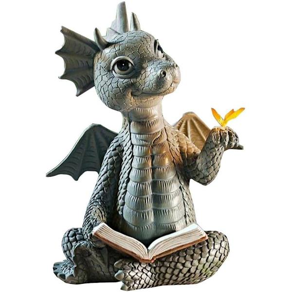 Vauvan Lohikäärmeen Lukeminen Kirjan Veistos Söpö Dinosaurukset Pitävät Perhosia Figuriineja Taide Hartsi Veistos Ulkona Puutarha Sisustus Koti Työpöydän Koriste