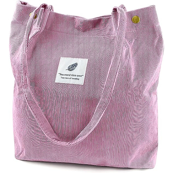 Cordfløyel Tote Bag for kvinner Canvas Skulder Cord Veske med Innerlomme