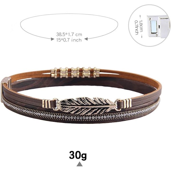 Heyone Dame Læder Manchet Armbånd Fjer Multi Strand Armbånd Wrap Armbånd Turkis Boho Armring Flettet Læder