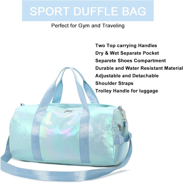 Sportstaske Duffel Bag med våd lomme Weekender Overnatningstaske med vandtæt skopose og lufthul til piger Børn Kvinder Rejse Foldbar taske (Grøn)