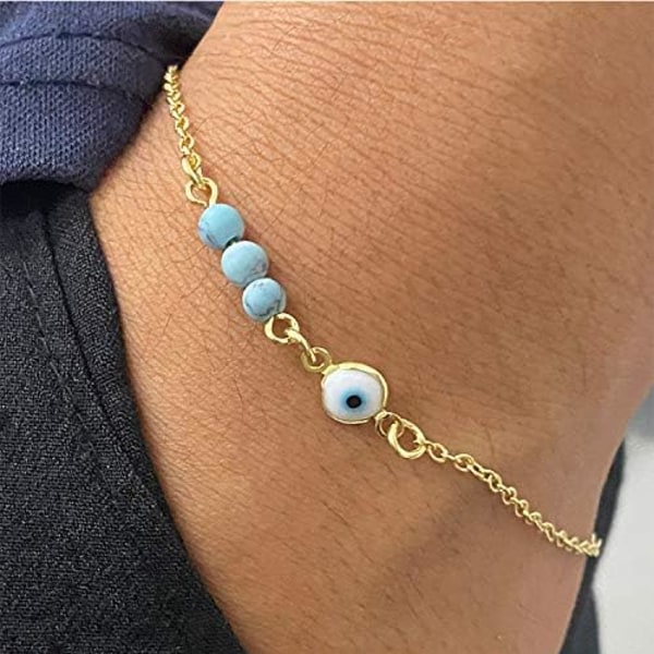 Heyone Delicate Onde Øje Armbånd til Kvinder, 14K Guld Onde Øje Kæde Armbånd til Piger