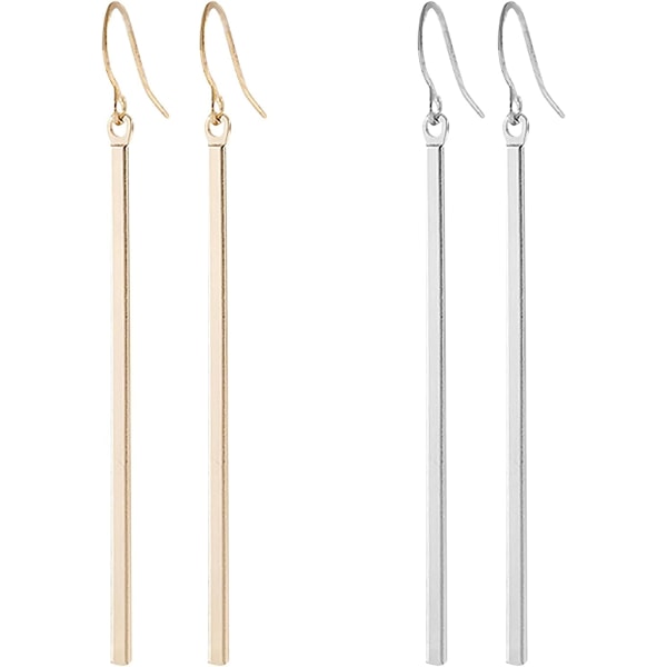 2 par minimalistiska vertikala långa stångörhängen Guld Silverpläterade Drop Line Dingla geometriska smycken för kvinnor set