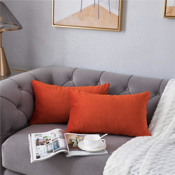 Sofa Pudebetræk 12x20 Brændt Orange: 2 Pakke Hyggelige Bløde Fløjl Rektangulære Pudebetræk til Bondehus Indretning, IFENG