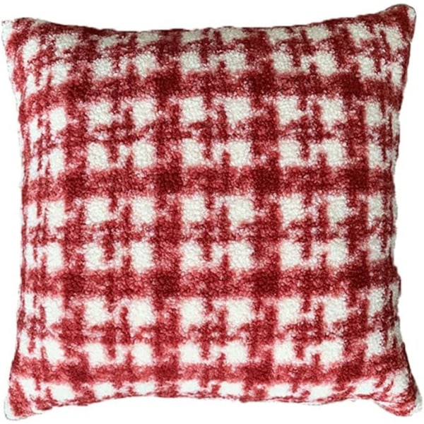 Rød rutete plysj putetrekk i imitert pels, myk Sherpa dekorativ putetrekk, fluffy pynte putetrekk, putetrekk, 18x18 tommer