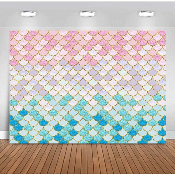 7x5ft Lilla sjöjungfrun skalor bakgrund flicka födelsedagsfest banderoll tillbehör guld glitter lila rosa blå bilder fotografering