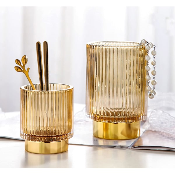 Makeupborsthållare Organizer för Vanity Countertop, Stor Ljusgul Kristall Kosmetisk Makeupborste Glas Borstar Förvaringshållare