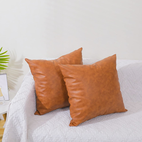 Set med 2 konstläderkuddfodral, moderna bruna utomhuskuddfodral dekorativa örngott för soffa säng soffa (18 x 18 tum)