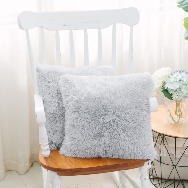 HOME Luxury Soft Faux Fur Fleece Cushion Cover Pillowcase Decorative Throw Pillows Covers, No Pillow Insert, 16\" x 16\" Inch, White, 2 Pack