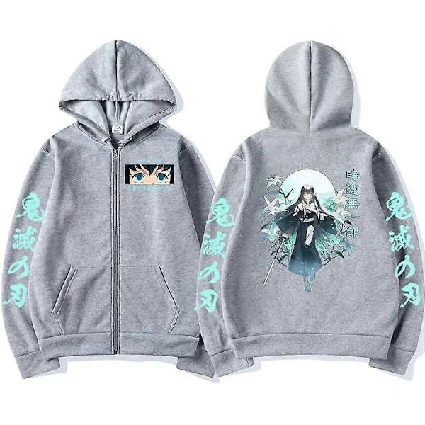 Demon Slayer Muichiro Tokito 2023 Hettegenser med glidelås Kawaii Kimetsu No Yaiba Jakke med glidelås Sweatshirts Menn Kvinner Pullover Streetwear Black XXXL