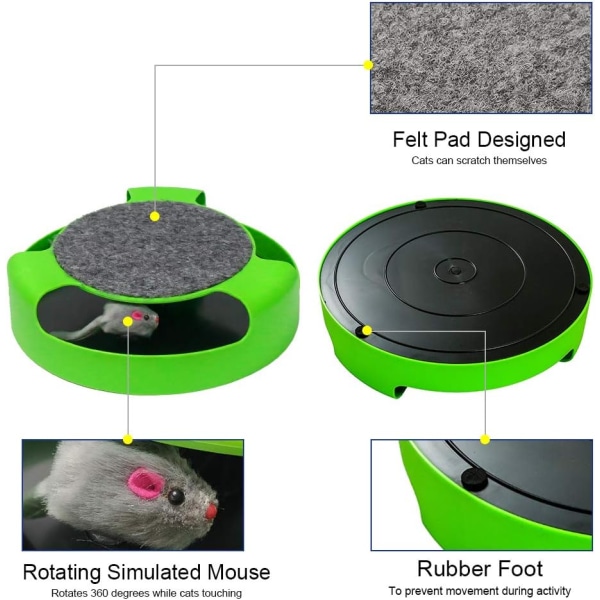 Interaktiv kattleksak, musfångande kattleksak med en springande mus och en skrapmatta, kvalitetsleksak för kattungar, grön