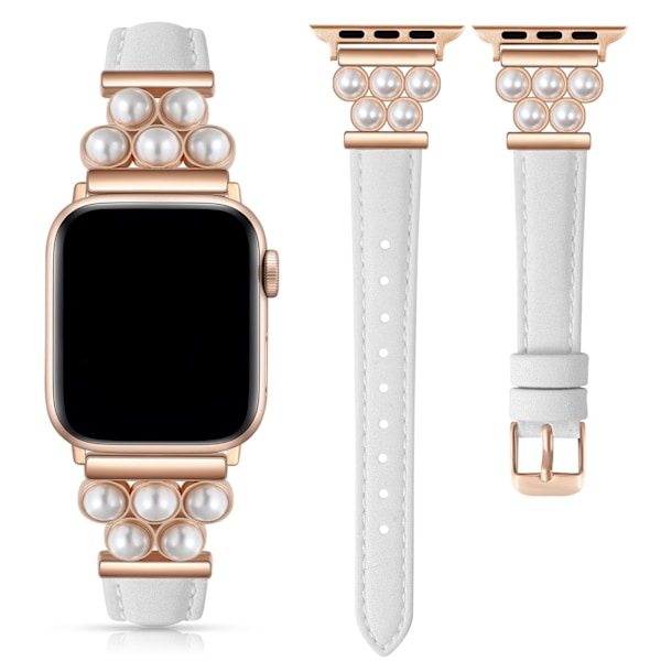 Passar Apple watchS10-1 generation klockarmband mikrofiberläder liten midja pärlmodeband White 38mm/40mm/41mm/42（series10）