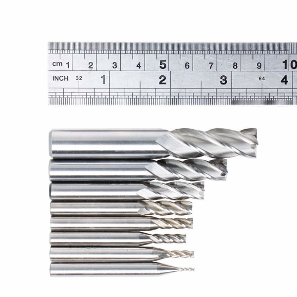 1/8\" 3/16\" 1/4\" 5/16\" 3/8\" 1/2\" høyhastighetsstål HSS 4-fløyters rett ende fresesett 5/32\" 1/16\" sett med 8