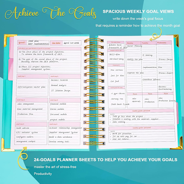 A5 Udateret Daglig Ugentlig Månedlig Dagbog Journal Planner Agenda Notebook-Gør Dine Mål Til Virkelighed -Taknemmelighed & Mål