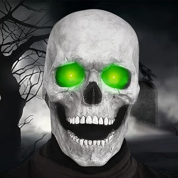 Helt huvud skelettmask, Halloweenmask med rörlig käke, läskig skelett skrämmande skelettmask cosplay kostymfest rekvisita