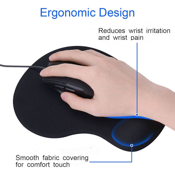 2-pakka ergonomiset hiirimatot mukavalla ja viilentävällä geelirannetuella ja Lycra-kankaalla, liukumaton PU-pohja helppoon kirjoittamiseen ja kivunlievitykseen