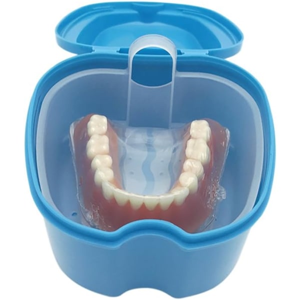 Denture-etui (med kurv) blå oppbevaringsboks for tannregulering, for retainere, lyseblå