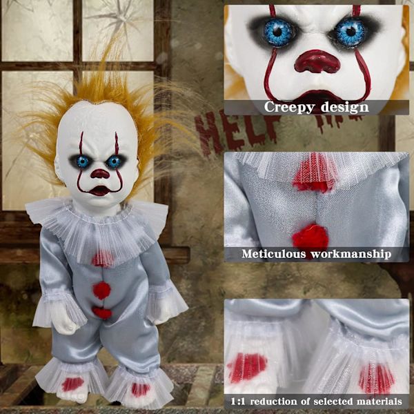 Läskig Clown Plyschdocka Skräckleksaker Mjuk Fylld Docka Tomte Halloween Dekoration Rolig Samling 5,9 Tum