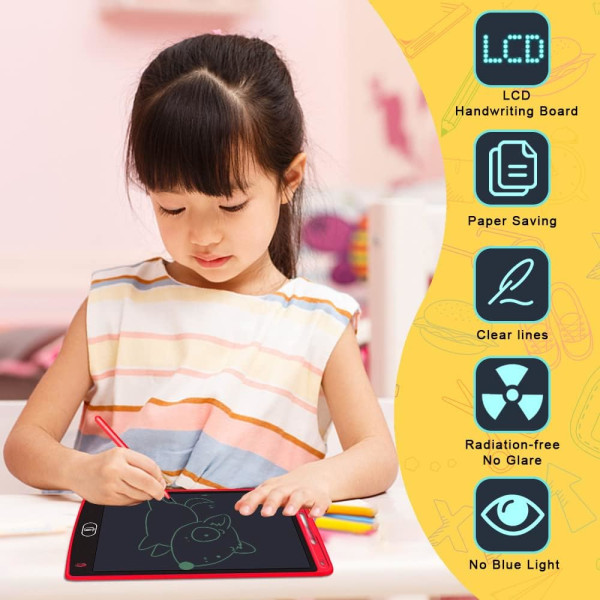 6-pack LCD-skrivplatta för barn 8,5 tum, återanvändbar elektronisk ritplatta för inlärning Pedagogisk (svart, röd, blå, himmelsblå, rosa, grön)