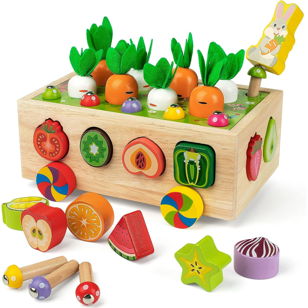Montessori-finmotoriska leksaker för baby , träformsorterare Morotsskördspel , förskoleinlärning Pedagogisk presentleksak för 3 4 5 åring