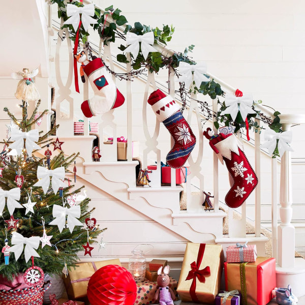 10 st Glitter Julrosetter, Små Julrosetter, Glitterrosetter för Julkransar, Girlander, Julgransdekorationer, Vit