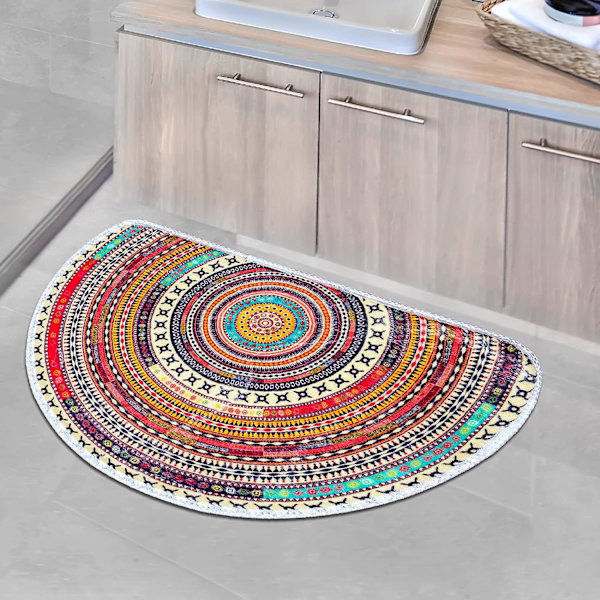 Halvrund boheme bademåtte, ultra blød og vandabsorberende bademåtte, boho mandala badetæppe, maskinvask/tørring, 30x 20 tommer