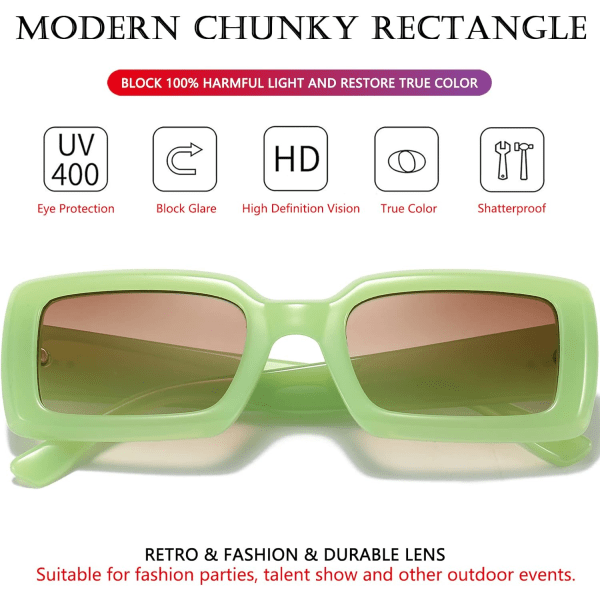 Tykke chunky rektangulære solbriller til kvinder og mænd Moderne små firkantede solbriller Fashion Fat Narrow Frame Sunnies