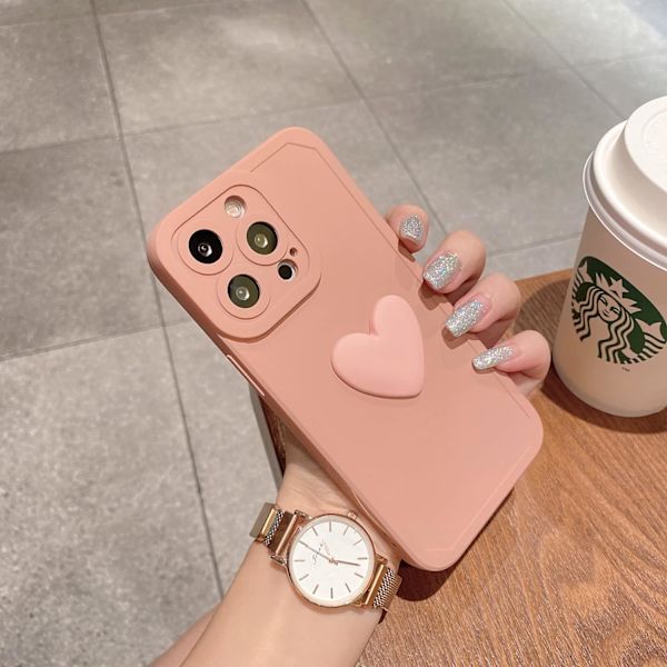 Kompatibel med iPhone 13 Pro Max Skal, Söt 3D Kärlek Hjärta med Anti-Fall Lins Kameror Skydd för iPhone 13 Pro Max Rosa