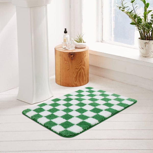 Ternet bademåtte, grøn skridsikker vandabsorberende bademåtte, luksuriøs maskinvaskbar bademåtte blød mikrofiber geometrisk shaggy gulvmåtte, 18\"x25\"