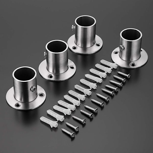 4-pack rostfria stångfästen, flänsstångshållare, väggmonterat rörfäste med skruvar för garderob, dusch (passar 25 mm / 1 tum) (silverfärg)