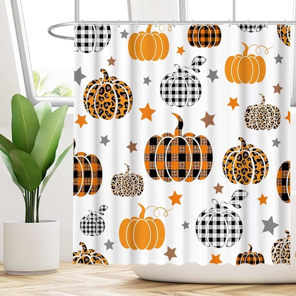 Høst Gresskar Dusjforheng Høst Halloween Thanksgiving Høst Buffalo Sjekk Farmhouse Hjem Bathtubs Baderom Forheng 72\"x72\"
