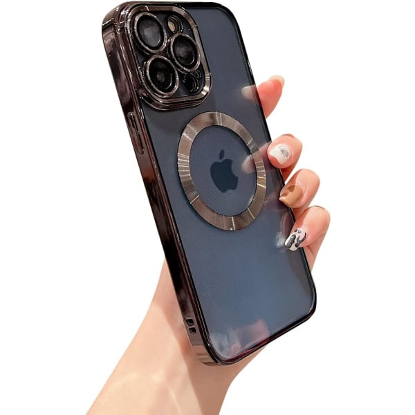iPhone 13 Pro Max case Magneettinen kirkas kameran linssisuojalla Täysi suojaus MagSafe galvanoitu silikoni 6,7 tuumaa - musta
