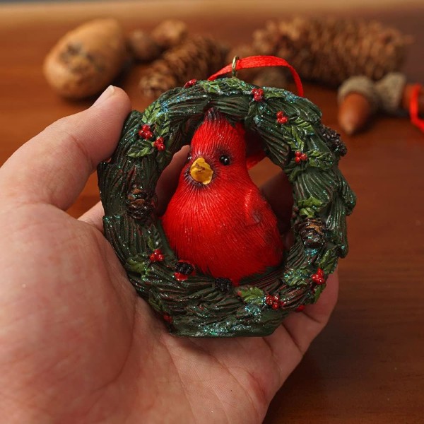 Juleliten krans gynge ornament henger dekor for juletre hjemmekontor romdekorasjon med snor (Ny, rød fugl)
