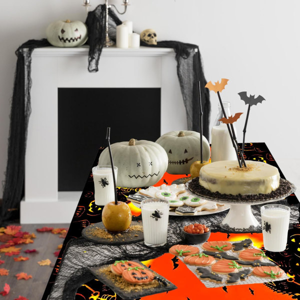 Orange Halloween plastdukar, Halloween engångsborddukar, Halloween festdekorationer plastdukar 54 x 108 tum