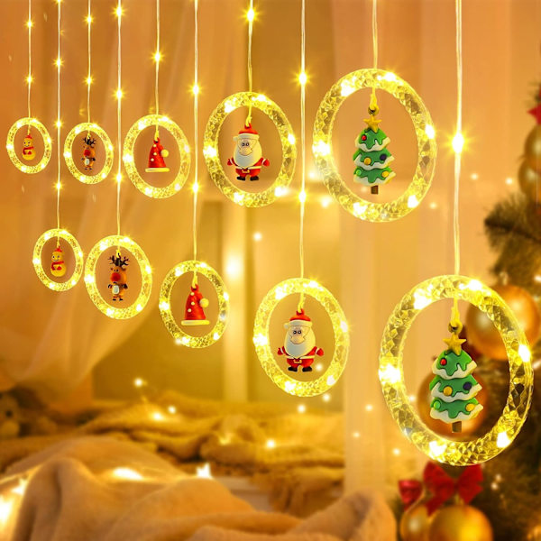 3M 100LEDs Gardinljusslinga Girlang 8 Belysningslägen med Timer 3D Julgirlang Vattentät IP65 Ljus Dekoration för Fönster Balkong Sovrum Hem