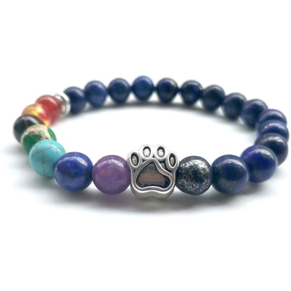 Heyone Natursten 7 Chakra Hundepote Charm Lava Rock Beads Elastisk armbånd Yoga Meditation Healing Armbånd