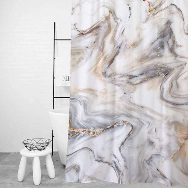Dusjforheng 180x180cm Muggsoppbestandig Vanntett Marmor Baderomsforheng Vaskbart Badeforheng med 12 Kroker 180 x 180 CM