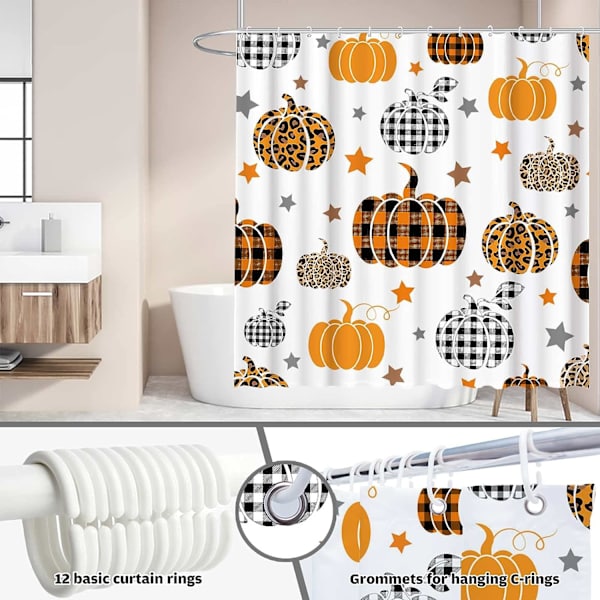 Høst Gresskar Dusjforheng Høst Halloween Thanksgiving Høst Buffalo Sjekk Farmhouse Hjem Bathtubs Baderom Forheng 72\"x72\"