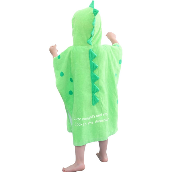 Børns frotté badehåndklæder med hætte dinosaur, drenge strandhåndklæde pool poncho svømmetøj cover-ups bomuld (Grøn#A-Ny, 4-6 år)