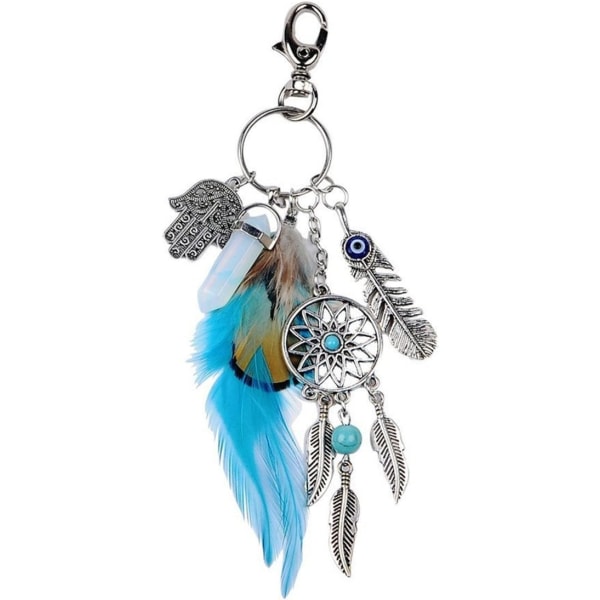 Dremisland Nøglering Nøglering Naturlig Opal Sten Dreamcatcher Nøglering Mode Sølv Boho Ornament Fjer Nøglering